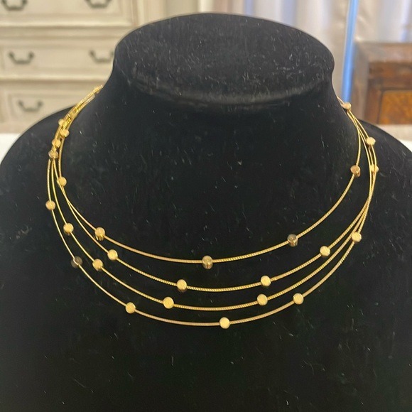 Vintage Gold Tone Beaded Multi Layer Strand Choker Collar Statement Necklace - Picture 1 of 3